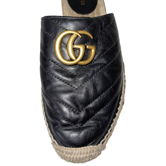 Gucci Matelasse Marmont Double G Chevron Double G Black Quilted Mules Size 37 - Picture 9 of 12